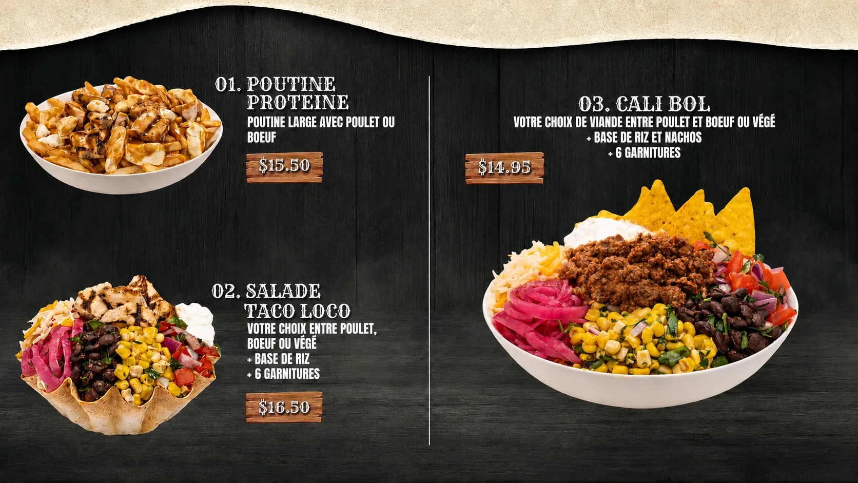 Sélection de plats Cali West