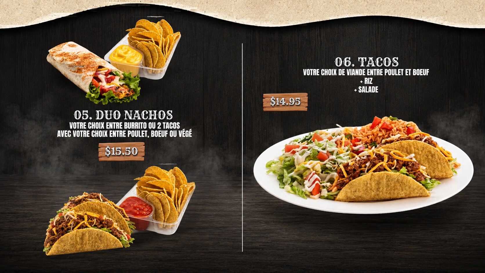Menu Cali West : Duo Nachos et tacos avec prix