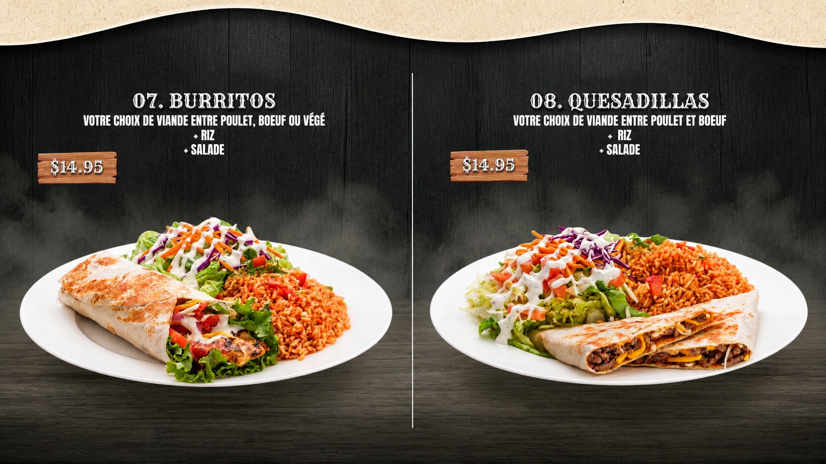 Menu Cali West : burritos et quesadillas avec prix